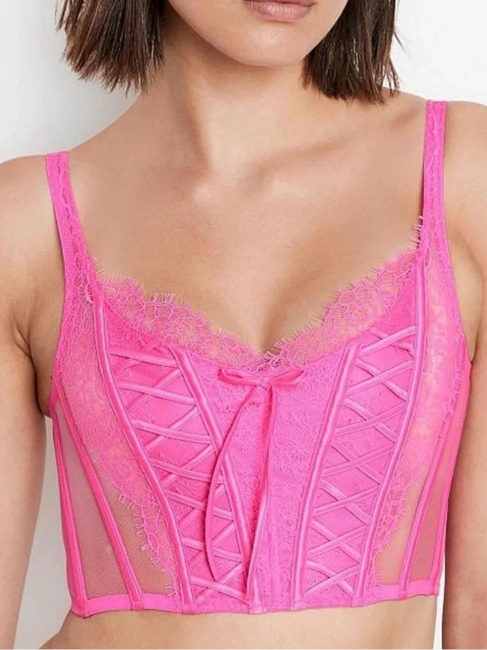 NWT Victoria's Secret Dream Angels Unlined Lace-Up Corset Top Sz L Sexy Pink